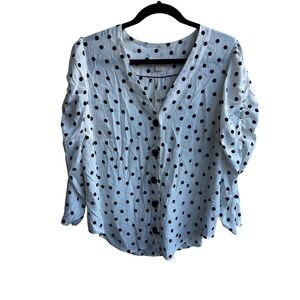 Maeve by Anthropologie Polka Dot V Neck Button Front Blouse Women's Medium NWT